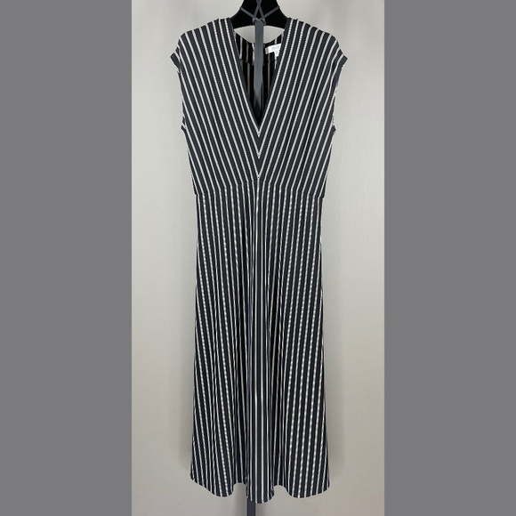 Max Mara Dress Womens Medium black stripe Vada midi designer casual leisure - Picture 1 of 8